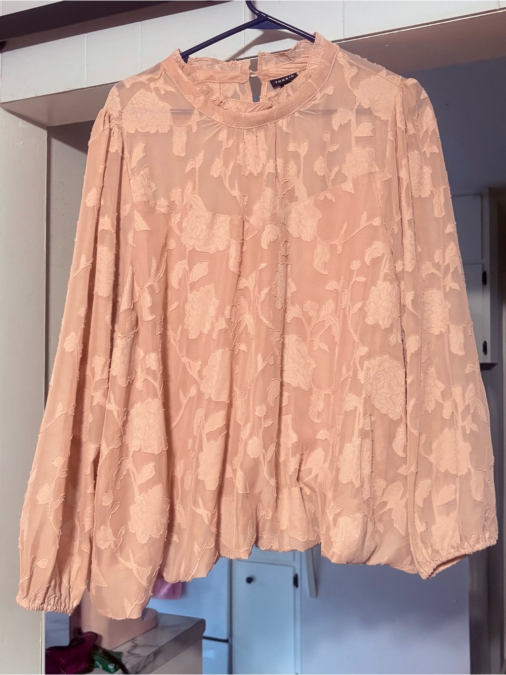 torrid Blush Sheer Floral Burnout Long-Sleeve Blouse